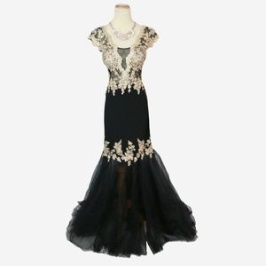 NWT SPLASH PROM J327 Mermaid Slit-Skirt Beaded